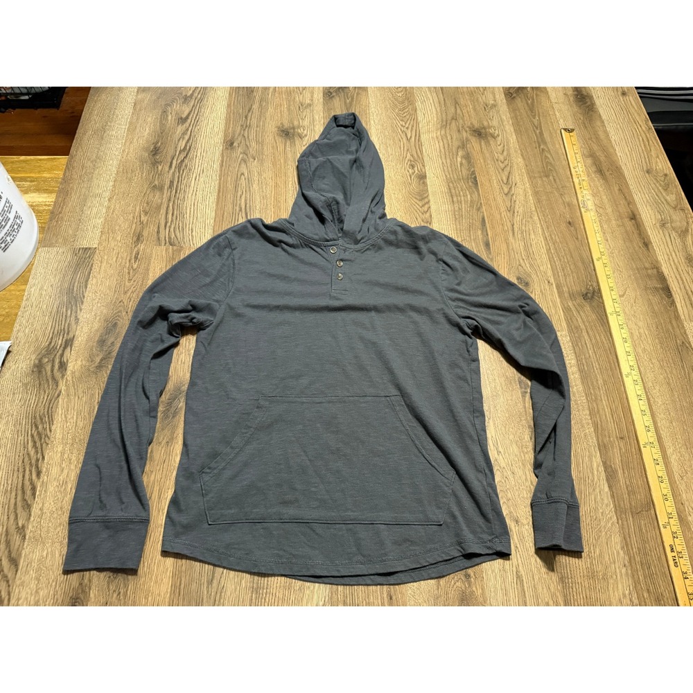 Sonoma Shirt Mens Size XL Gray Long Sleeve Shirt Hooded 3/4 Button